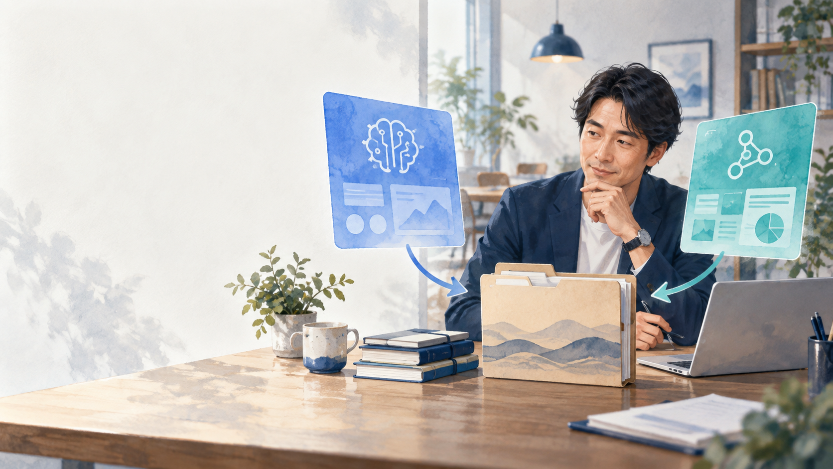 AIツールと会社に残す知識を考えるイメージイラスト